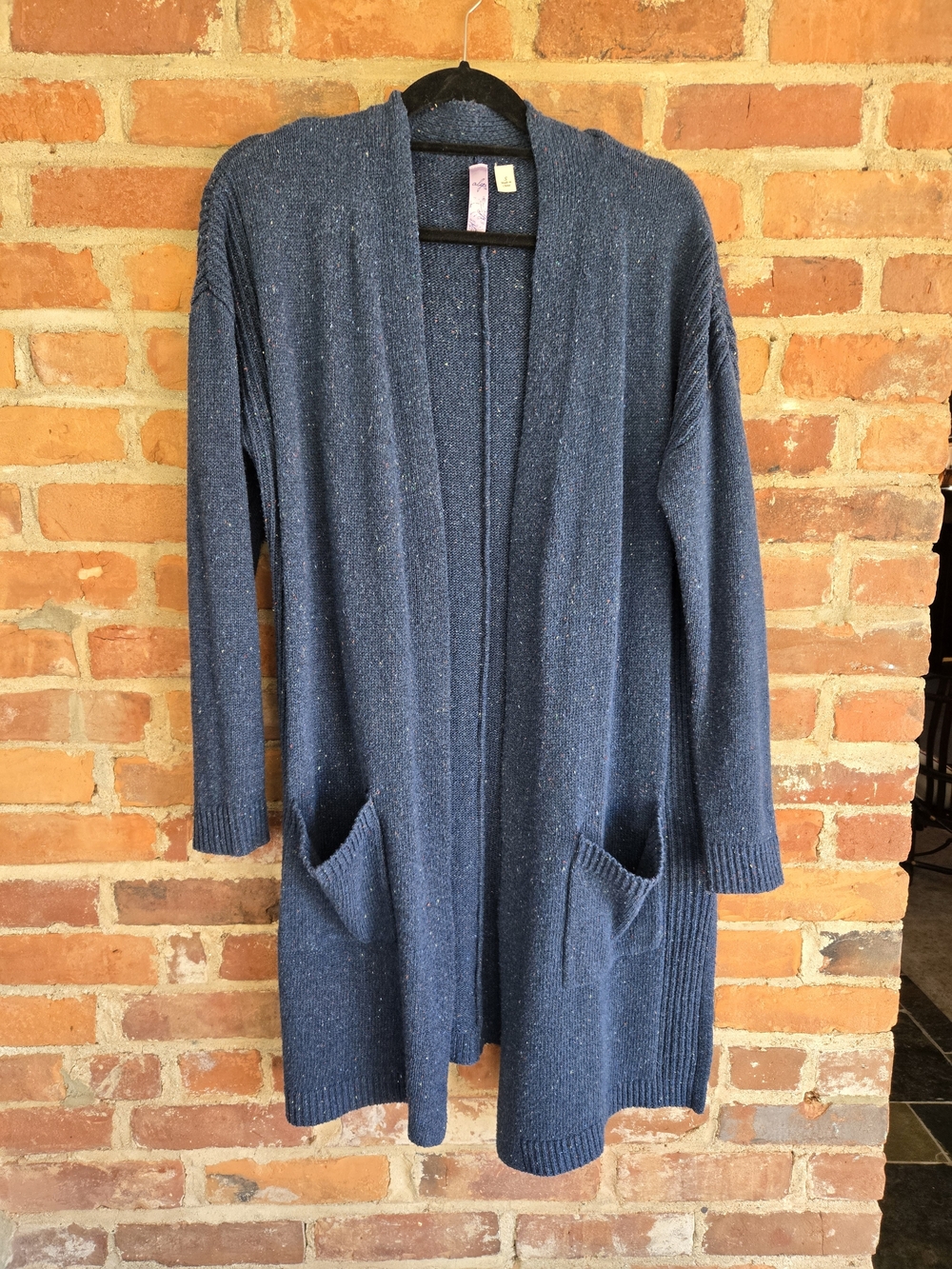 Alya Navy Open-Front Long Knit Cardigan with Pockets